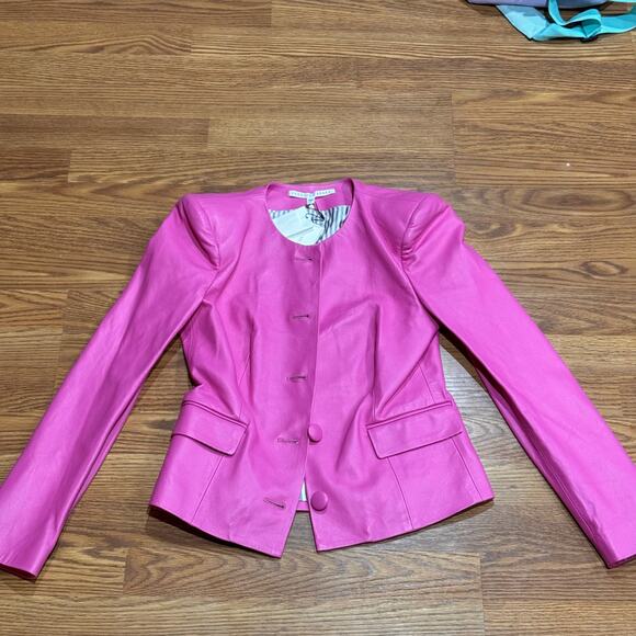 VERONICA BEARD bubblegum pink retro  Louisa Leather Jacket size 4 / small - Picture 12 of 15